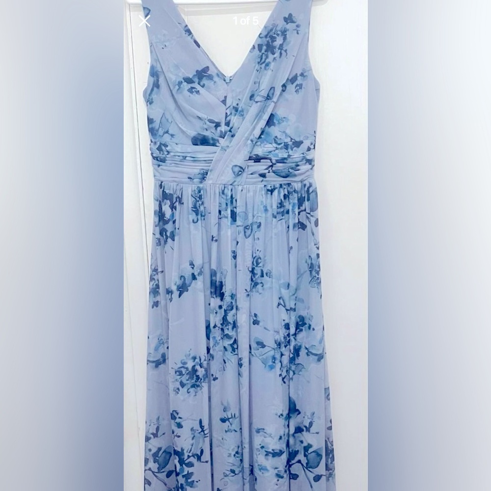 MESH ILLUSION SLEEVELESS BRIDESMAID DRESS, CRISSCROSS WAIST